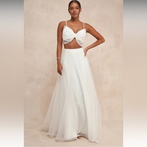 White Bow Two-Piece Organza Maxi Dress